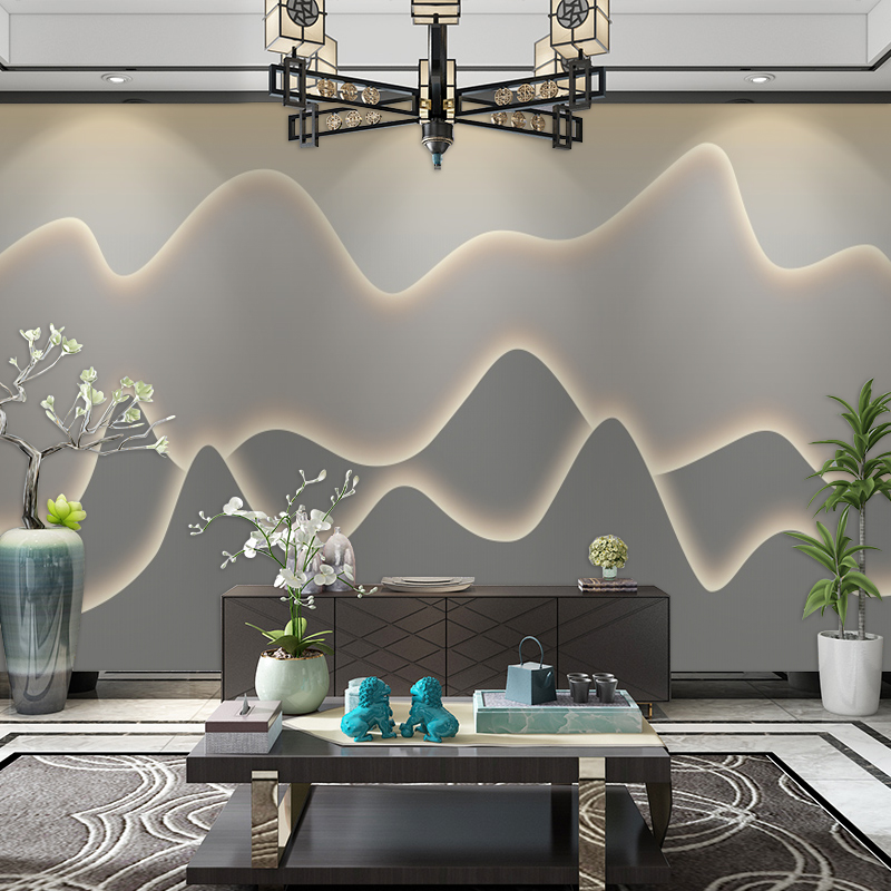 2021定制客厅电视背q景墙新中式折叠叠层瓷砖轻奢现代简约风墙砖