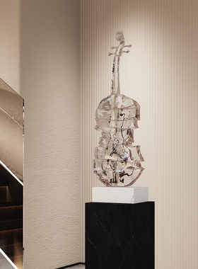 轻奢小提琴雕塑创意客厅玄关样板间D落地摆件高档酒店现代软装摆