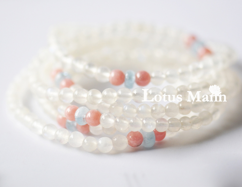 温柔月光.海蓝宝红x纹石小小系列手链月光石