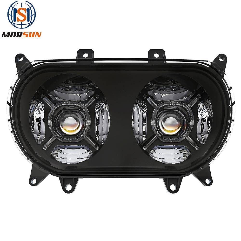 哈雷双头灯 LED双灯 新款哈雷公路滑翔机车改装前照灯 2015+适用