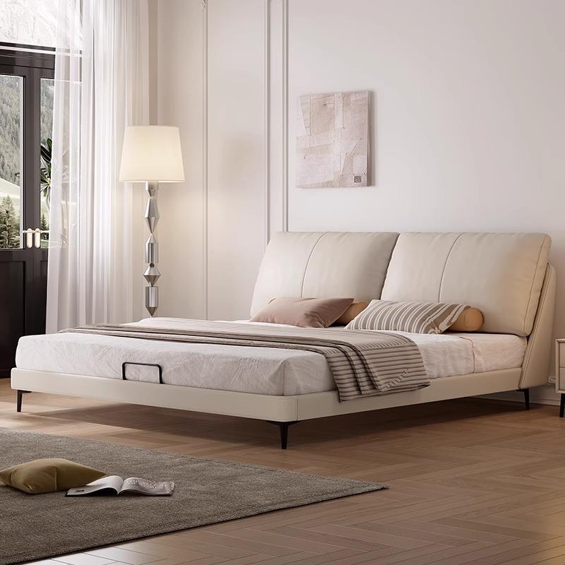 张家公子头层皮床现代简约1.8m主卧双人床意式极简皮艺床双人婚床