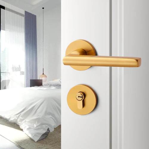 简约轻奢门把手家用室内卧室房门锁现代金色门锁磁吸静音实木门锁