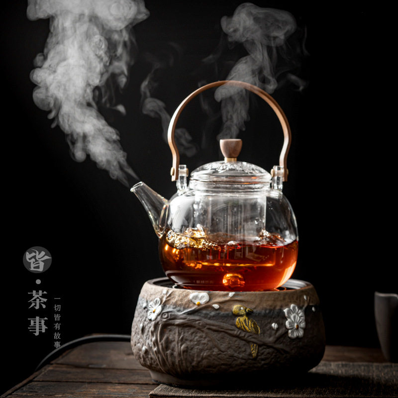 中式复古电陶炉煮茶器高硼硅耐热玻璃烧水壶蒸茶壶家用煮茶壶套装
