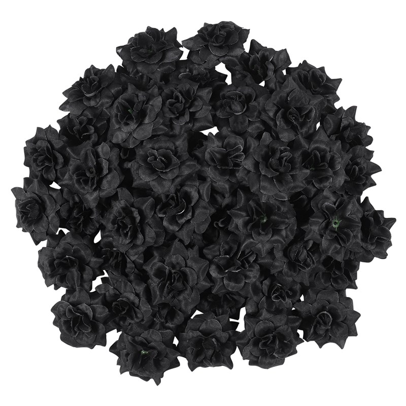 50pcs Black Rose Artificial Silk Flower Head For Wedding Car