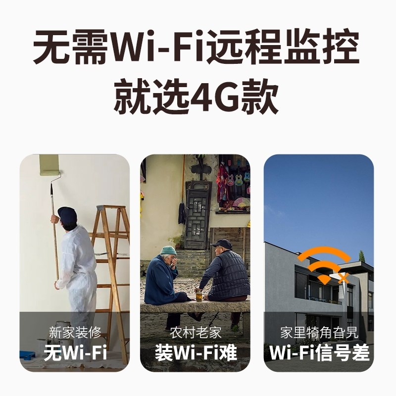 监控摄像头360度无死角手机远程家用室外夜视高清4g无需网络摄影