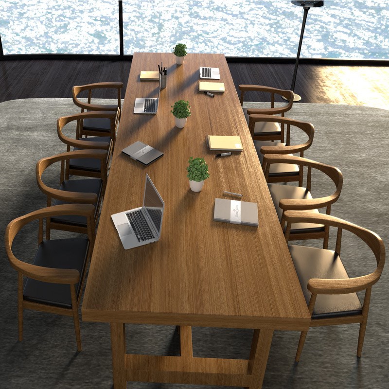 实木会议桌简约现代长条办公桌多人电脑桌子大型洽谈桌椅组合家具
