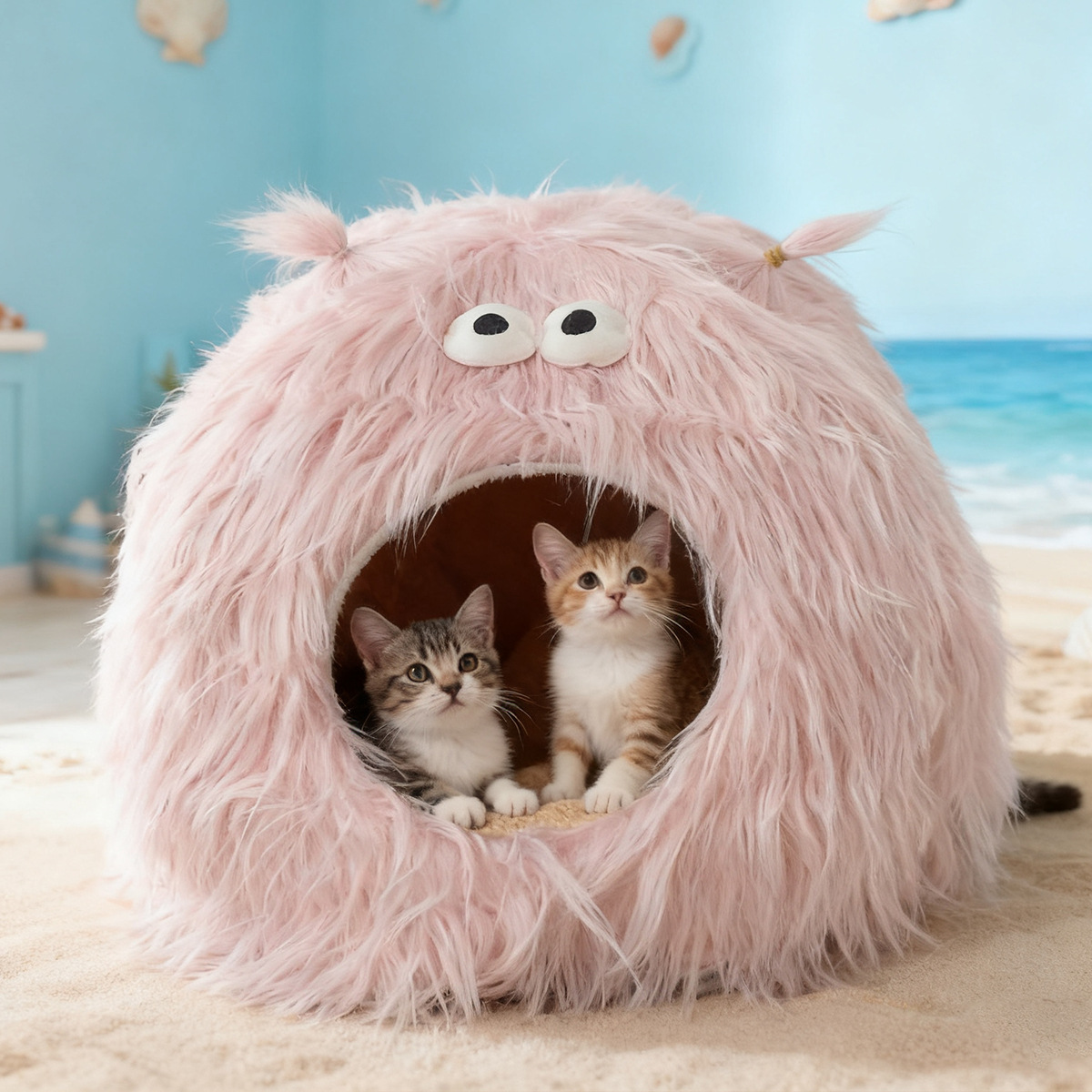 毛绒狗窝冬天保暖半封闭式帐篷小型犬泰迪房屋猫窝感四季通用睡袋