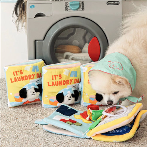 Ins韩国漏食嗅闻玩具狗狗黄色书可爱布书玩具狗狗藏食书宠物玩具