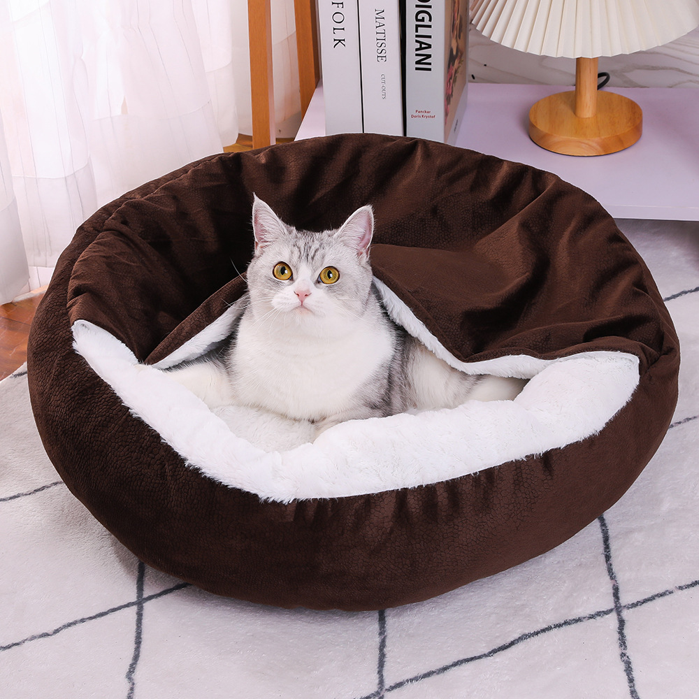 2025爆款跨境狗窝猫窝宠物窝小中型犬垫子毛毯半包贝壳窝垫包邮