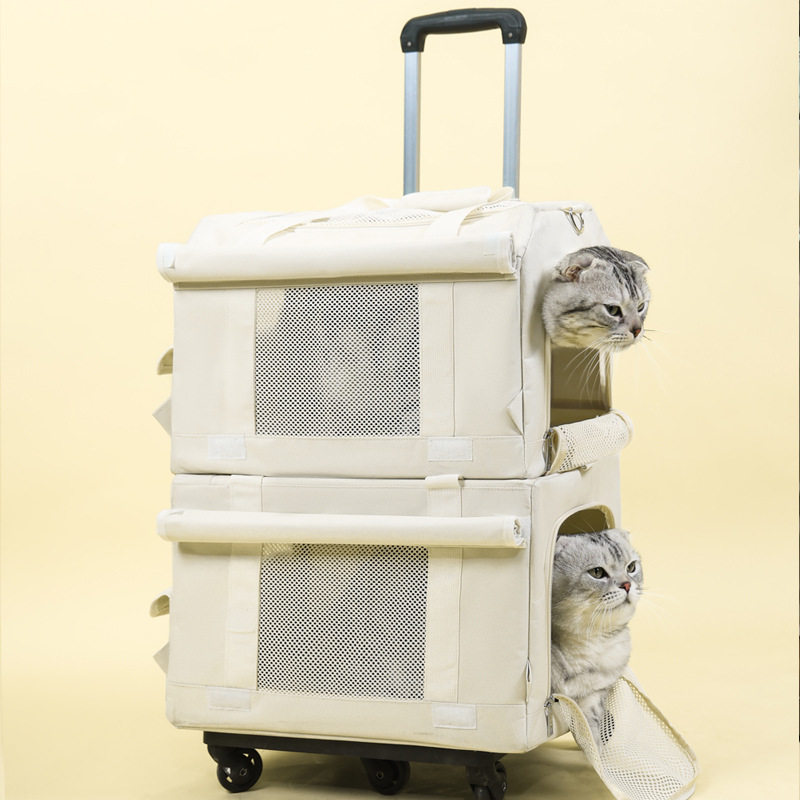 宠物拉杆箱双层巴士猫包猫咪推拉箱大容量两只春夏透气狗狗手提包