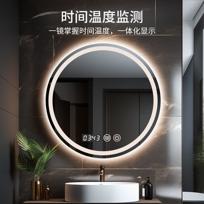 智能圆镜浴室镜防雾化妆壁挂洗手间卫生间led镜子带灯免打孔壁挂