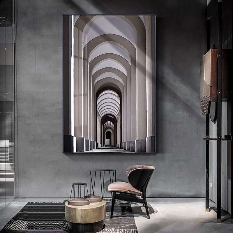 现代客厅简约工业风装饰画几何玄关卧室走廊挂画个性建筑空间壁画图片