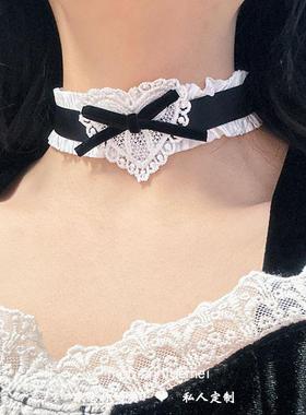 黑白Lolita少女爱心蝴蝶结项链