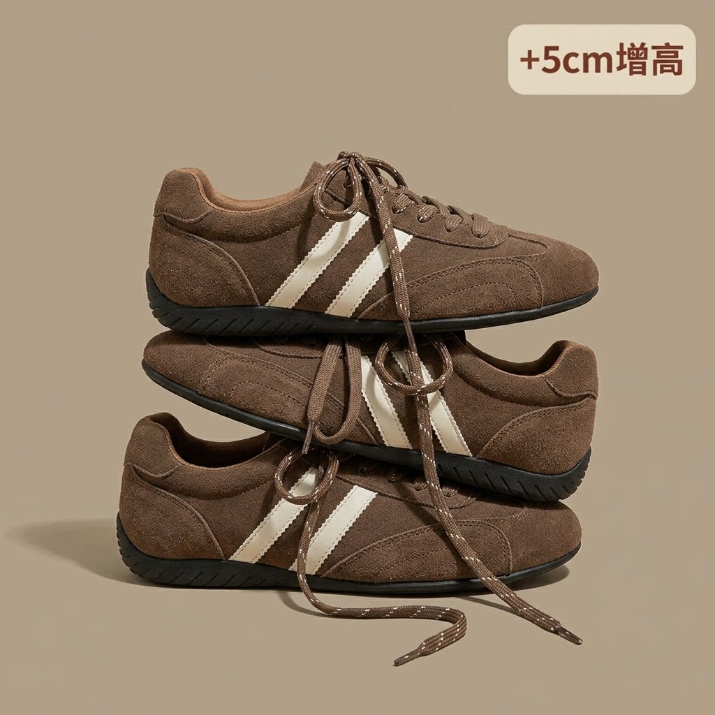 5cm内增高德训鞋女复古厚底美拉德棕色春季软底阿甘休闲运动鞋子