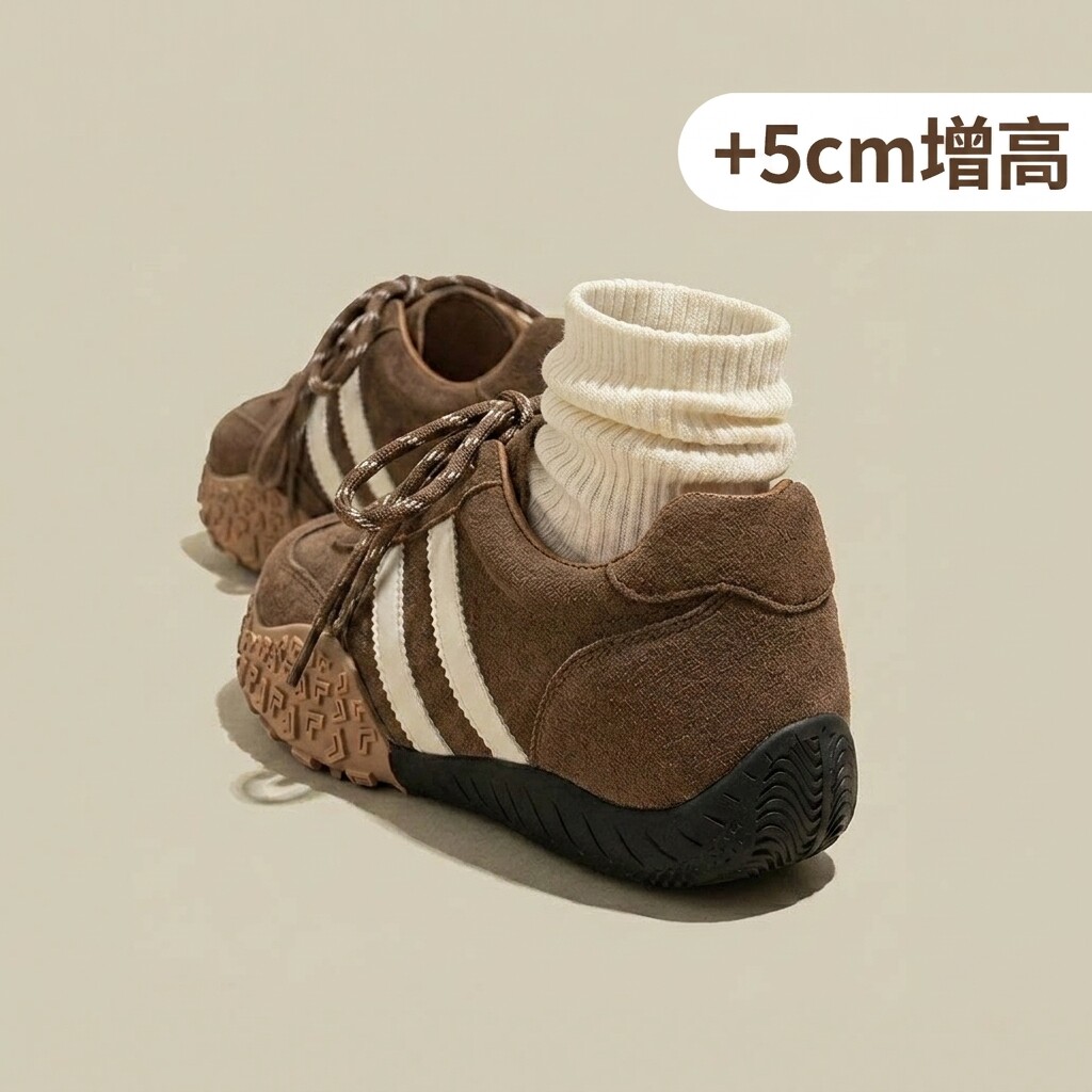 5cm内增高复古厚底美拉德棕色德训鞋子女春季平底阿甘休闲运动鞋