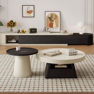 圆形奶油小户型新款高级客厅法式家用组合茶几现代简约电视柜轻奢