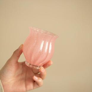 手工水晶玻璃粉色琉璃茶杯陶瓷茶具花瓣主人杯女生水仙杯品茗杯