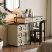 梳妆台谷及复古物桌小户型桌置卧室梳妆床边实木花纹大师设计家用