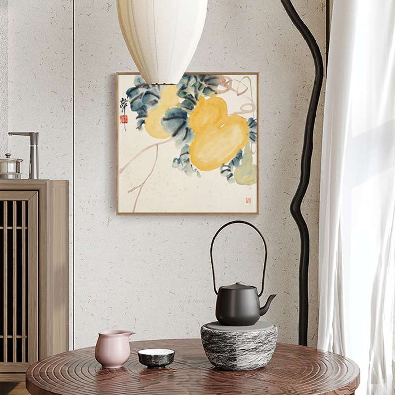 吴昌硕新中式茶室装饰画正方形餐厅民宿禅意挂画卧室床头水墨画图片