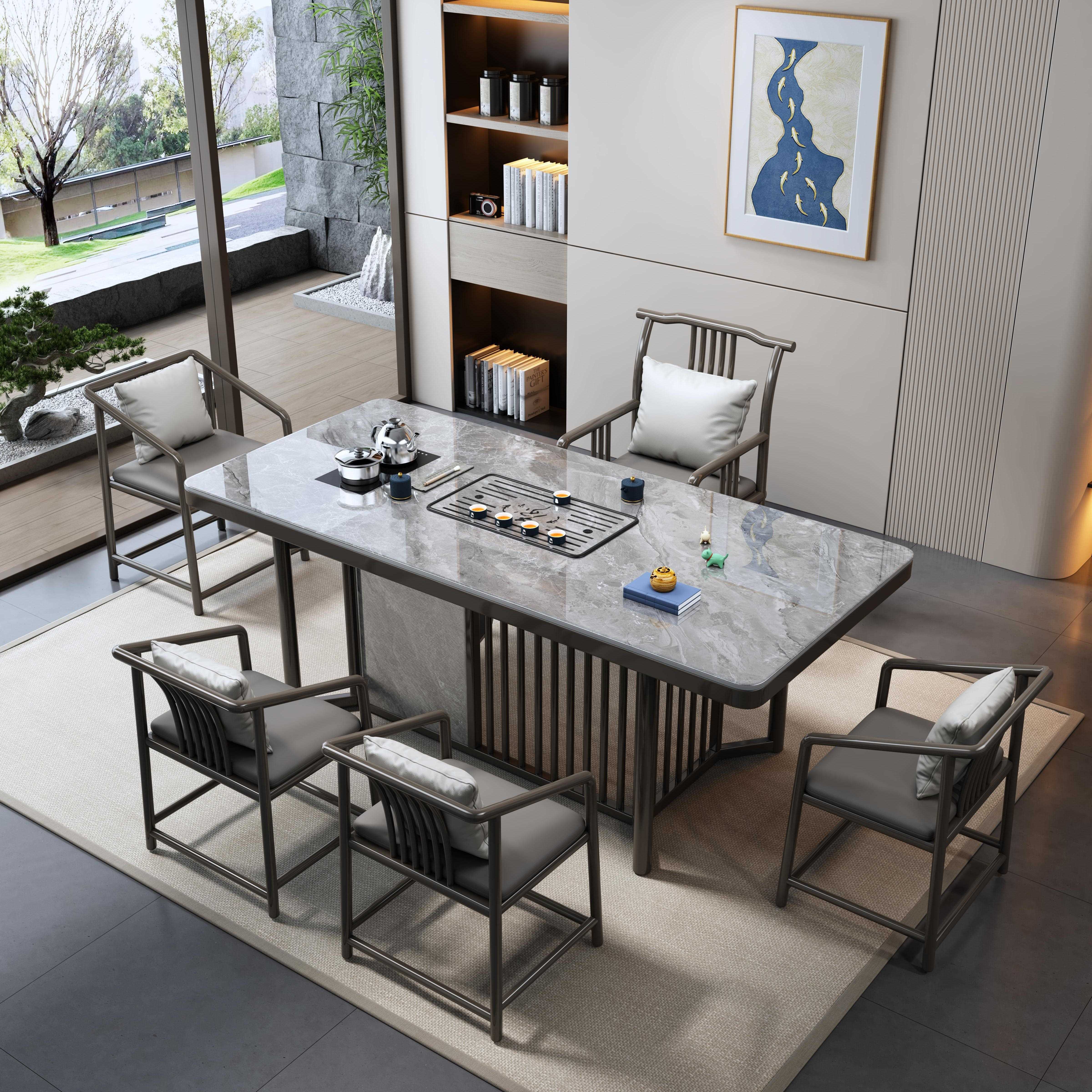 新中式岩板茶桌客厅家用泡茶茶台办公茶桌烧水壶一体嵌入式茶几