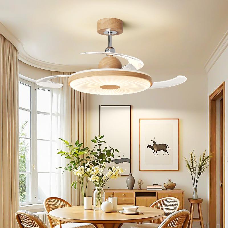 中古风餐厅风扇灯隐形大风力吊扇灯卧室风扇一体电扇灯吸顶风扇灯