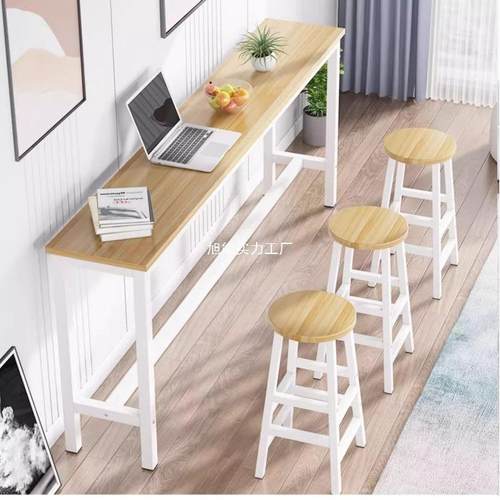 靠墙吧台桌子家用阳台长条桌窄桌简约酒吧商用高脚桌椅组合奶茶店