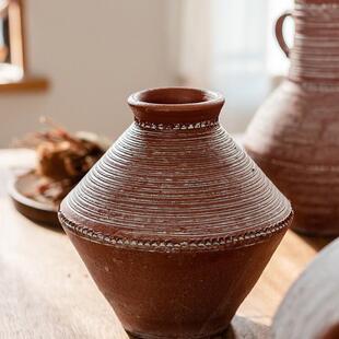 红陶罐手工粗陶多肉花盆花瓶花器土陶罐瓦罐新中式古法制造插干花