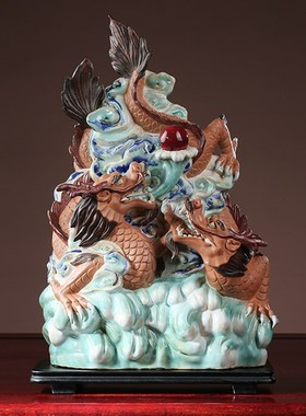 石湾纯手工陶瓷龙摆件十二生肖中式家居办公室装饰品过年送礼礼品