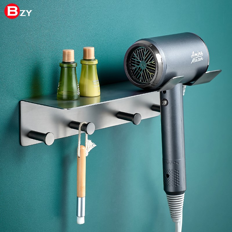 全铜实心枪灰色加长o吹风机置物架卫生间浴室电吹风挂架挂钩免打