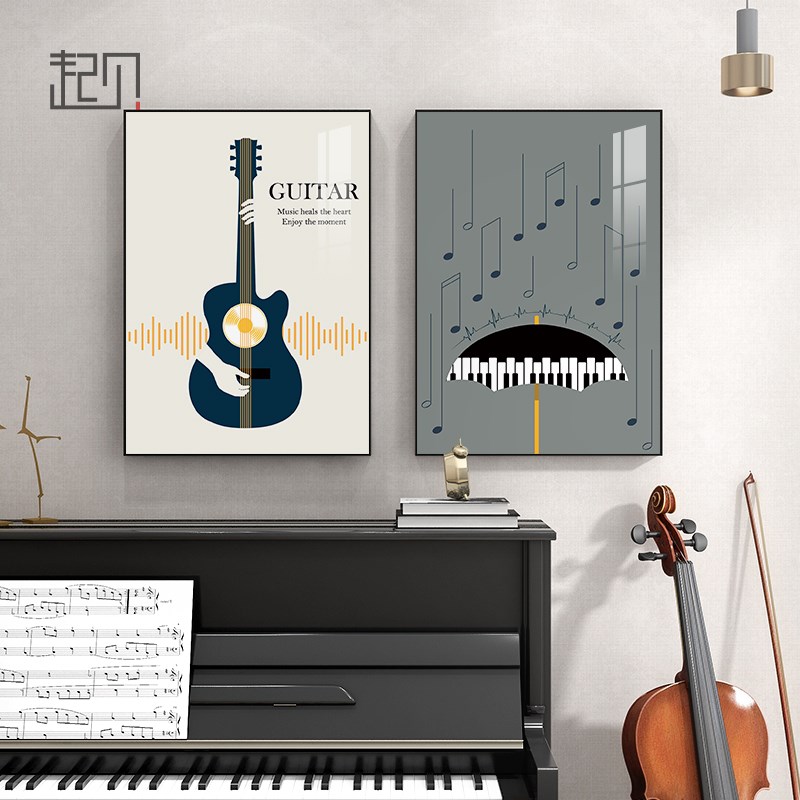 起贝 琴房装饰画现代简约钢琴教室挂画音L乐艺术创意音符吉他壁画图片