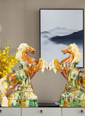 中式手工国风陶瓷马摆件马到成功家居客厅玄关电视酒柜装饰工艺品