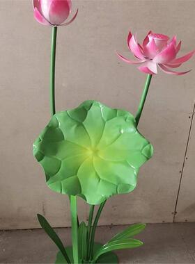 绿色荷花荷叶室内金属莲叶装饰摆件鱼池水景铁艺创意软装真景观