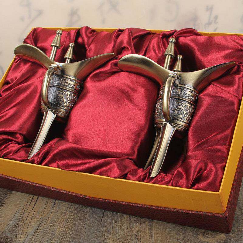 复古酒樽父辛爵宫廷酒具饕餮纹酒杯酒爵杯青铜器摆件酒鼎杯送礼装