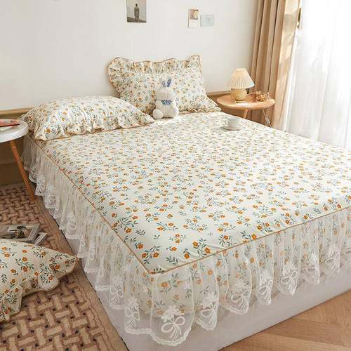 B0Z防滑全棉蕾丝床笠床裙床套单件加厚纯棉席梦思保护罩床垫防尘