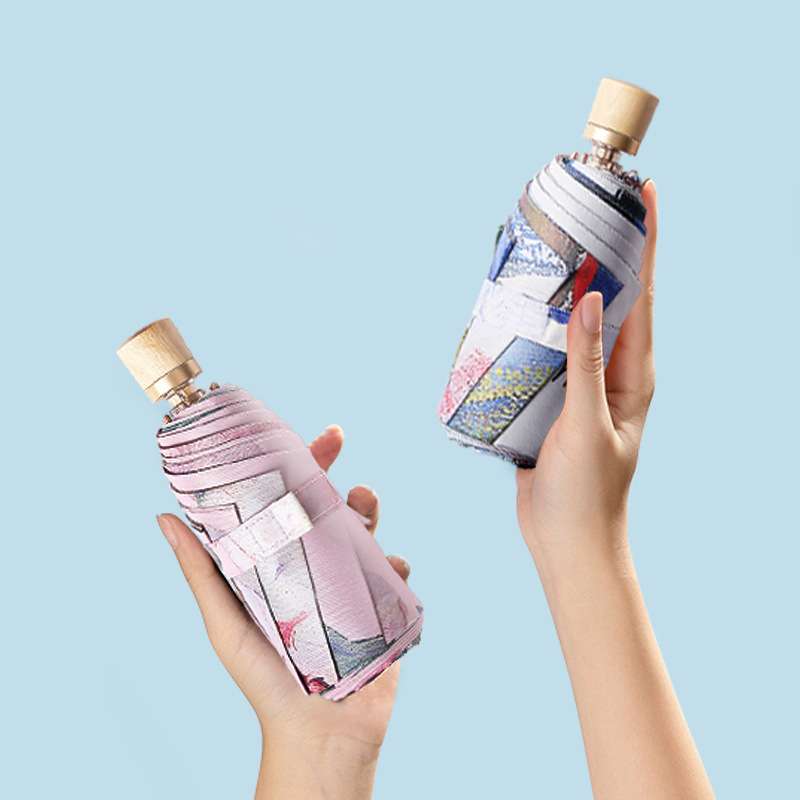 双层五折内外印花黑胶伞时尚国风小巧便携晴雨两用伞遮阳抗uv伞