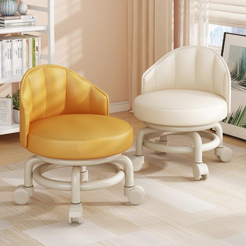 网红移动靠背小凳子万向轮茶几矮凳小椅子家用客厅皮革软面沙发凳