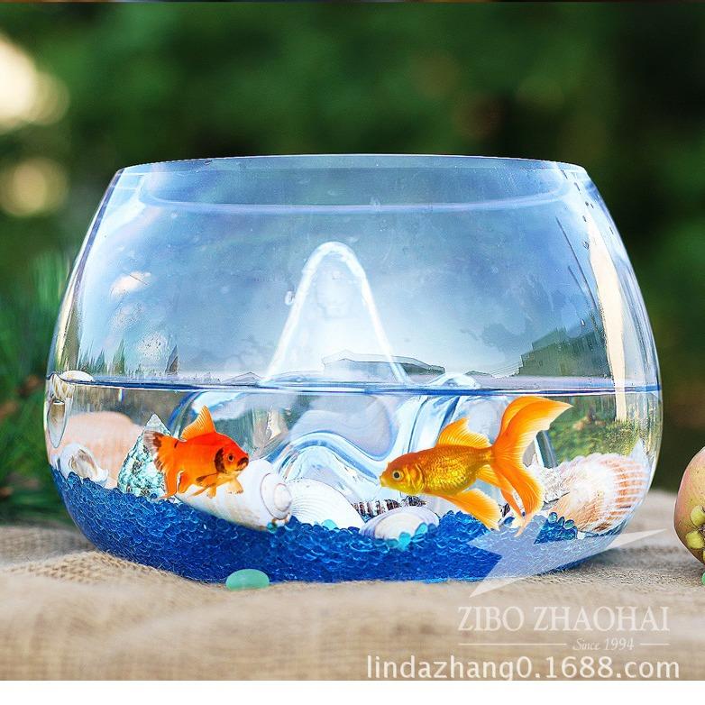 超白创意玻璃圆形假山鱼缸客厅雪山鱼缸山水缸生态金乌龟缸水族箱