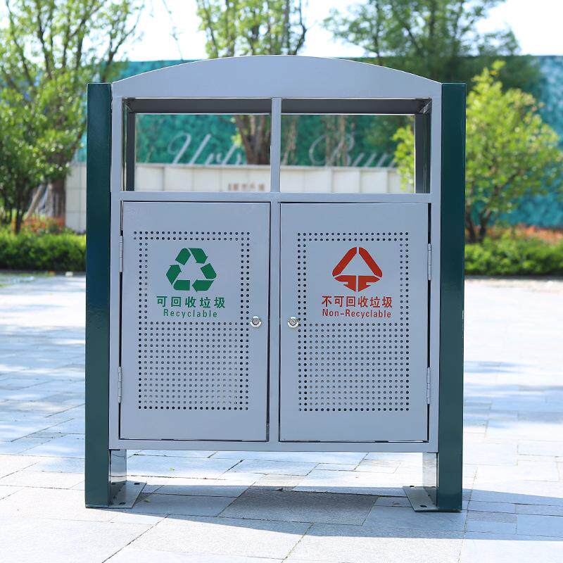 户外环卫分类垃圾箱公园垃圾桶景区街道室外双筒专用不锈钢可回收