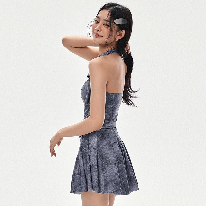 美式复古连体泳衣裙式保守牛仔高级感2025新款辣妹温泉显瘦游泳装