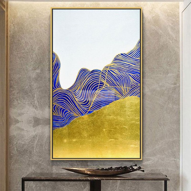 手绘油画新中式风格玄关装饰画 金色抽象挂画 设计师样板房壁画