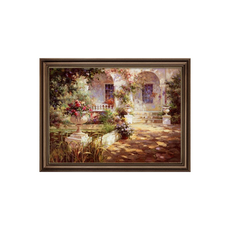 世界名画高档手绘油画美式玄关装饰画欧式印象花园复古典风景挂画