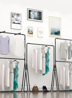 服装店展示架落地式黑色女装店货架中岛童装双层网红陈列架挂衣架