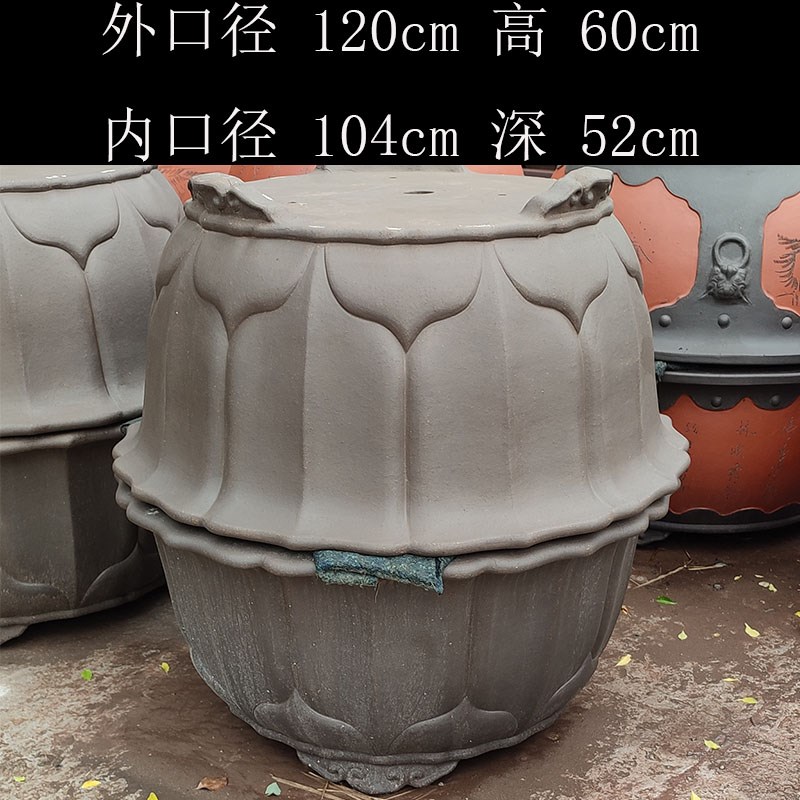 宜兴大口径透气圆盆紫砂盆1米莲花庭院别墅种树特大号盆景树桩