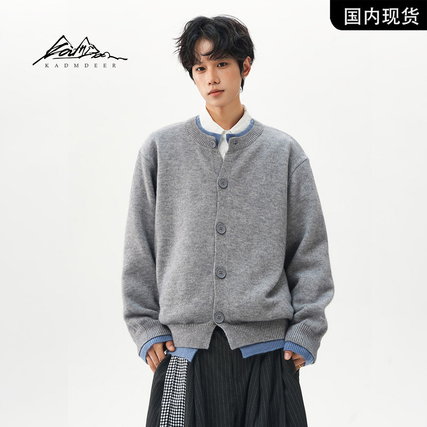【品牌现货撤柜】KADMDEER美式复古学院风假两件针织开衫外套毛衣