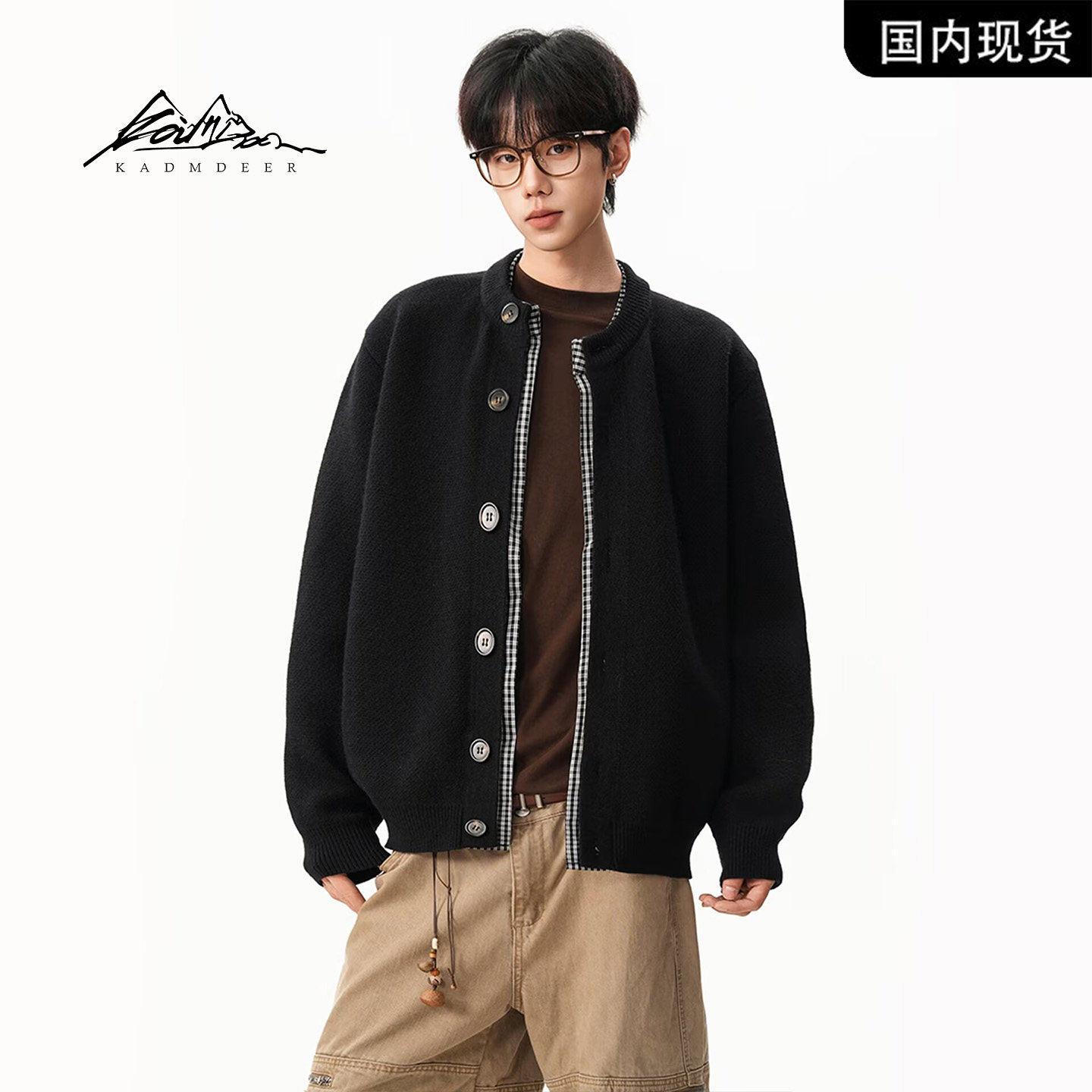 【品牌现货撤柜】KADMDEER立领开衫毛衣外套休闲针织衫单排扣上衣