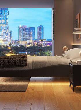 意式无极异简25795形床头悬浮床现代约省简空间小户型无背靠双人