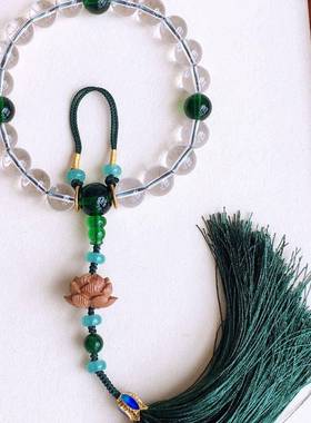 挂浩澜水晶天然BEC白水晶手持念车挂档位饰品车搭配琉璃珠小叶紫