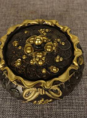 铜烟灰缸摆件元宝福储罐艺烟字VDO灰缸家居办公室创意存工品装饰