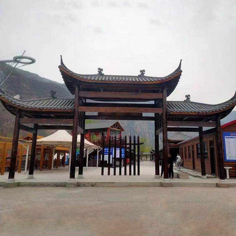 中式古仿防实木屋檐门头古建门乡楼美丽村牌01坊腐木门楼