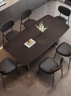 意式轻奢岩板古约餐桌椅合组家用现代简小户型长方形GEO复黑色饭